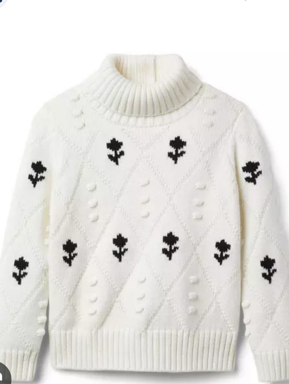 Janie and Jack Flower Textured Cream Cotton Blend Turtleneck Pullover Sweater 3T